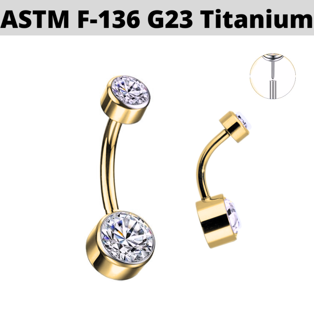 G23 PVD Titanium Threadless Push In Double Flat CZ Belly Ring