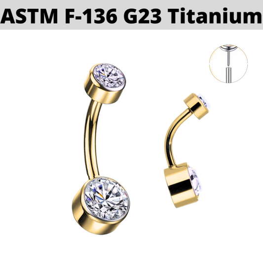 G23 PVD Titanium Threadless Push In Double Flat CZ Belly Ring