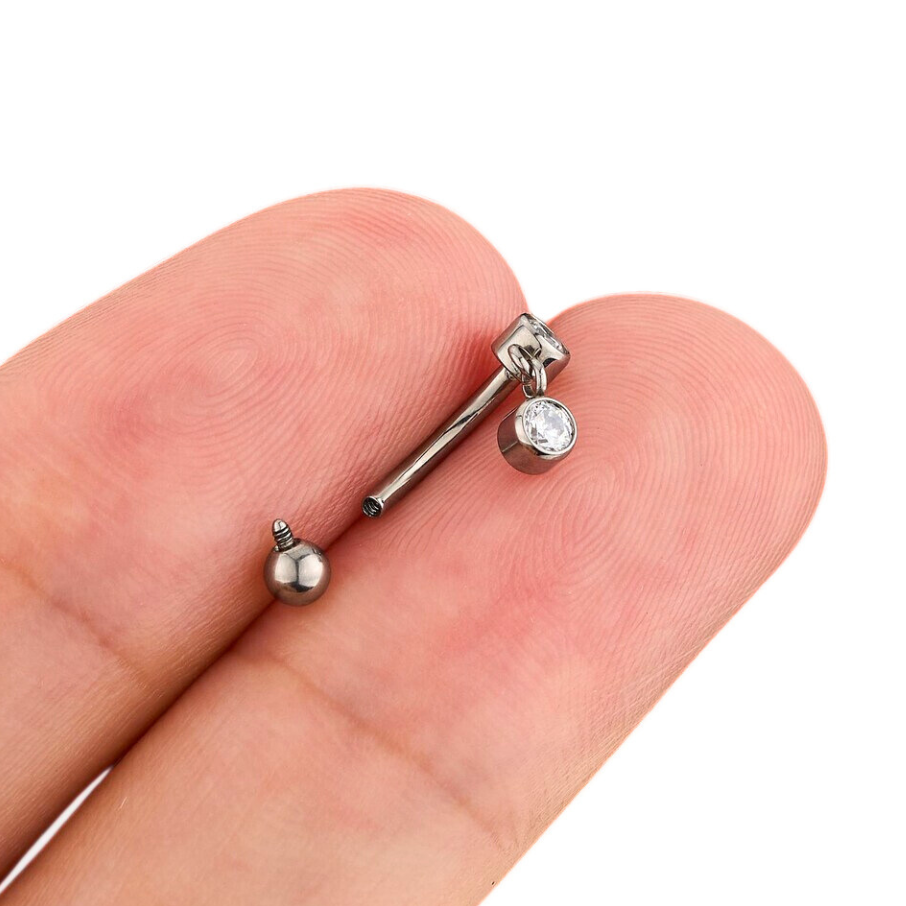 G23 Titanium Internally Threaded Dangle CZ Curved Barbell