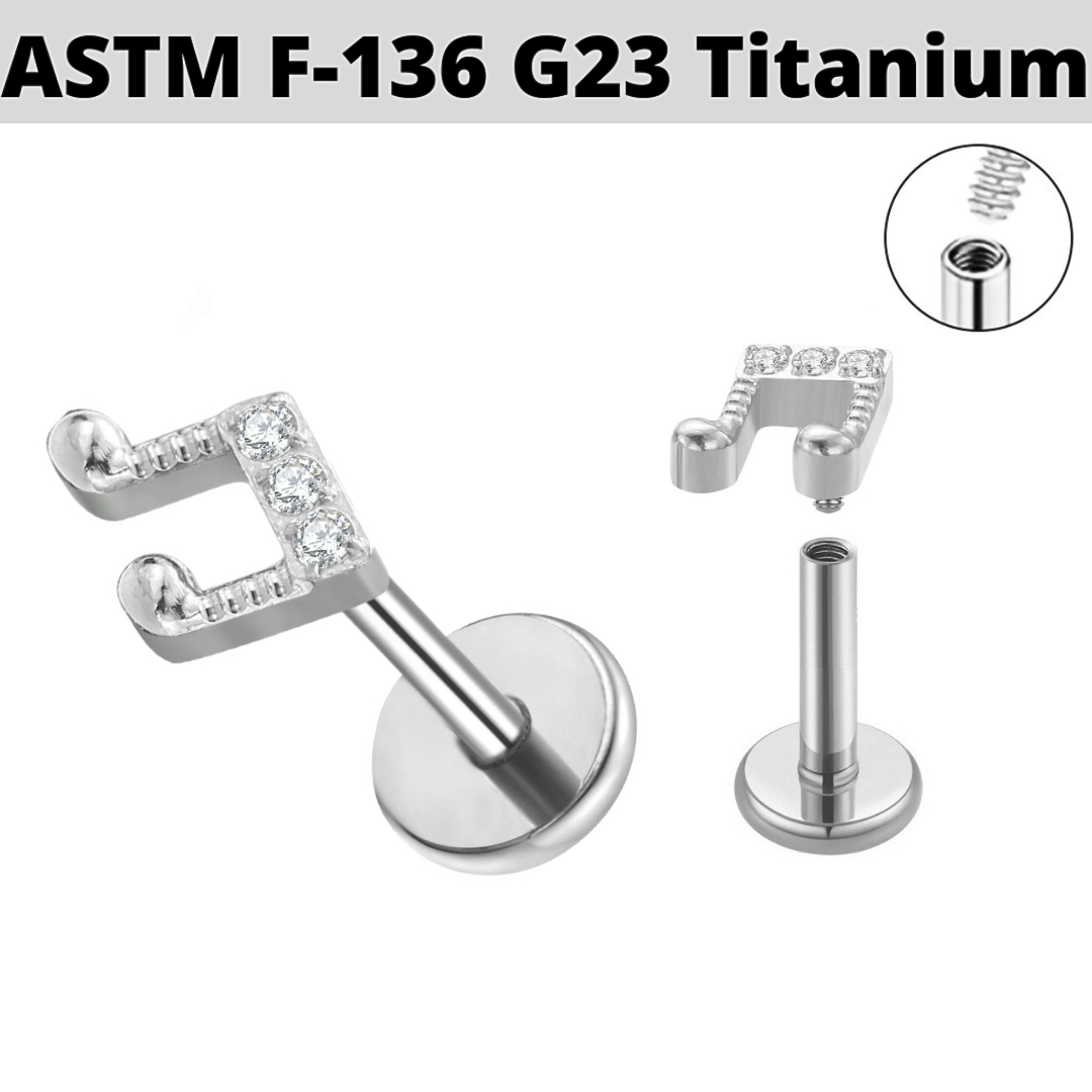 G23 Titanium Internally Threaded CZ Music Note Labret