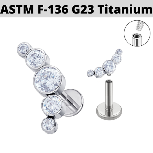 G23 Titanium Internally Threaded 5 CZ Cluster Tragus Labret
