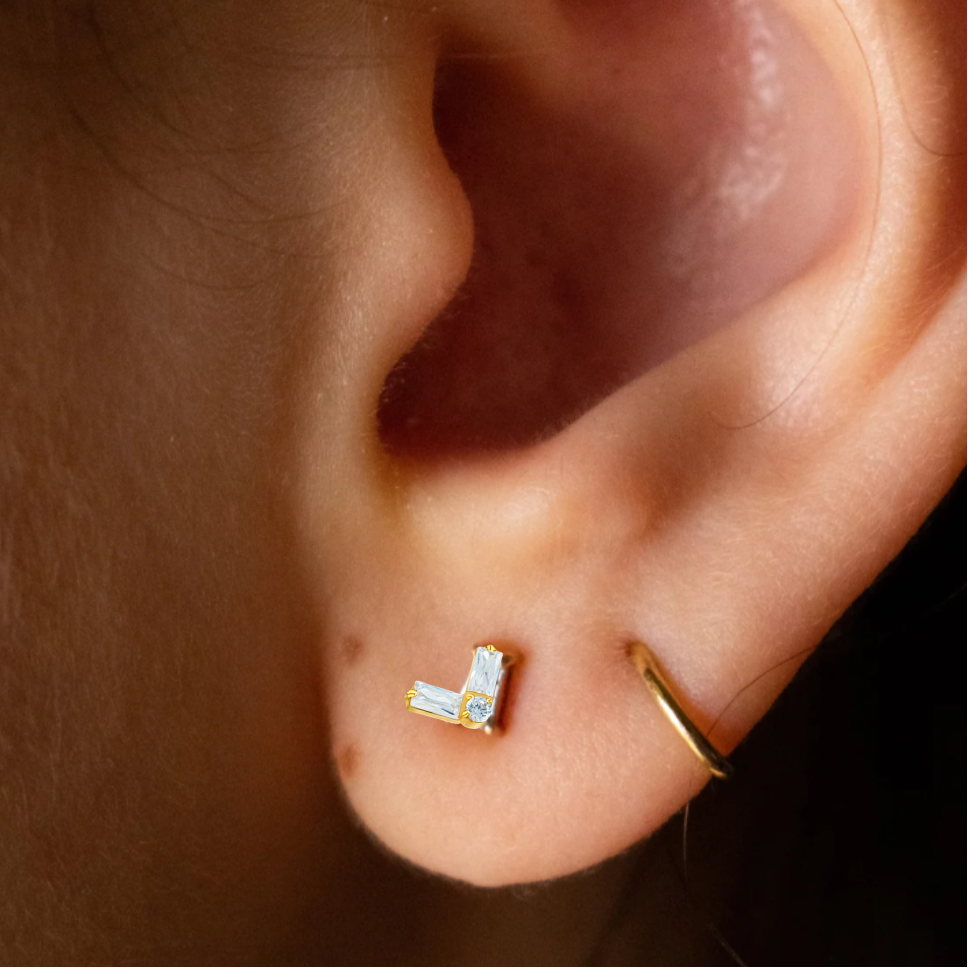 G23 Gold PVD Titanium Internally Threaded Chevron Baguette CZ Tragus Labret