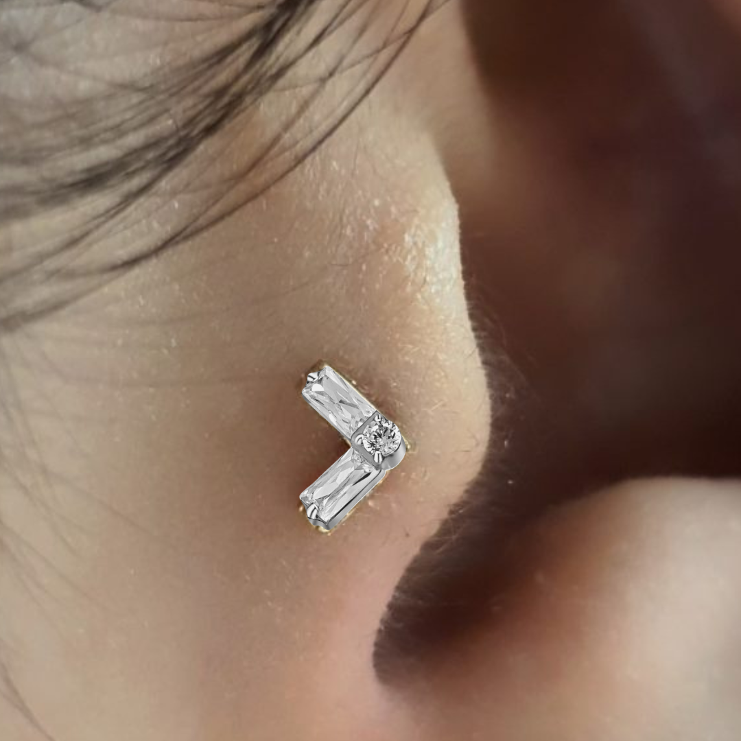 G23 Titanium Internally Threaded Chevron Baguette CZ Tragus Labret