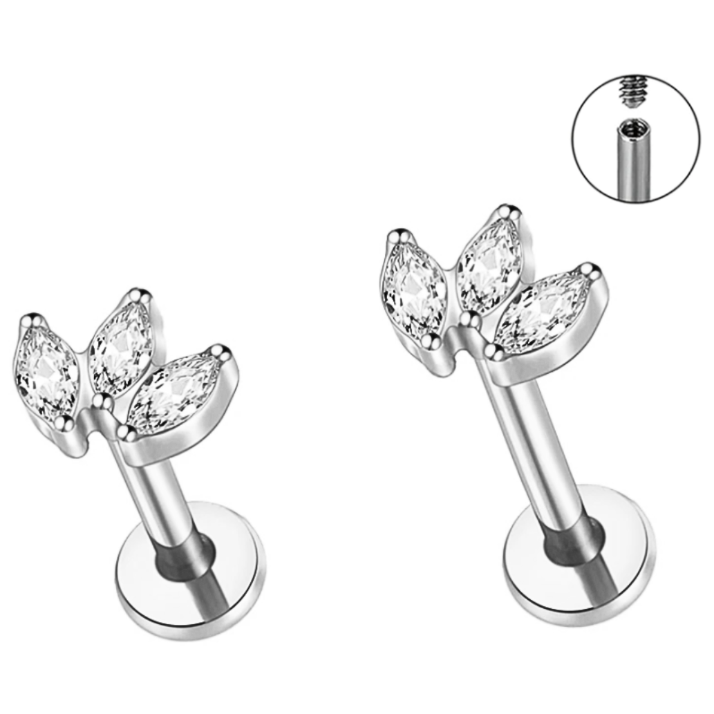 Internally Threaded Steel 3 Marquise Fan Tragus Labret