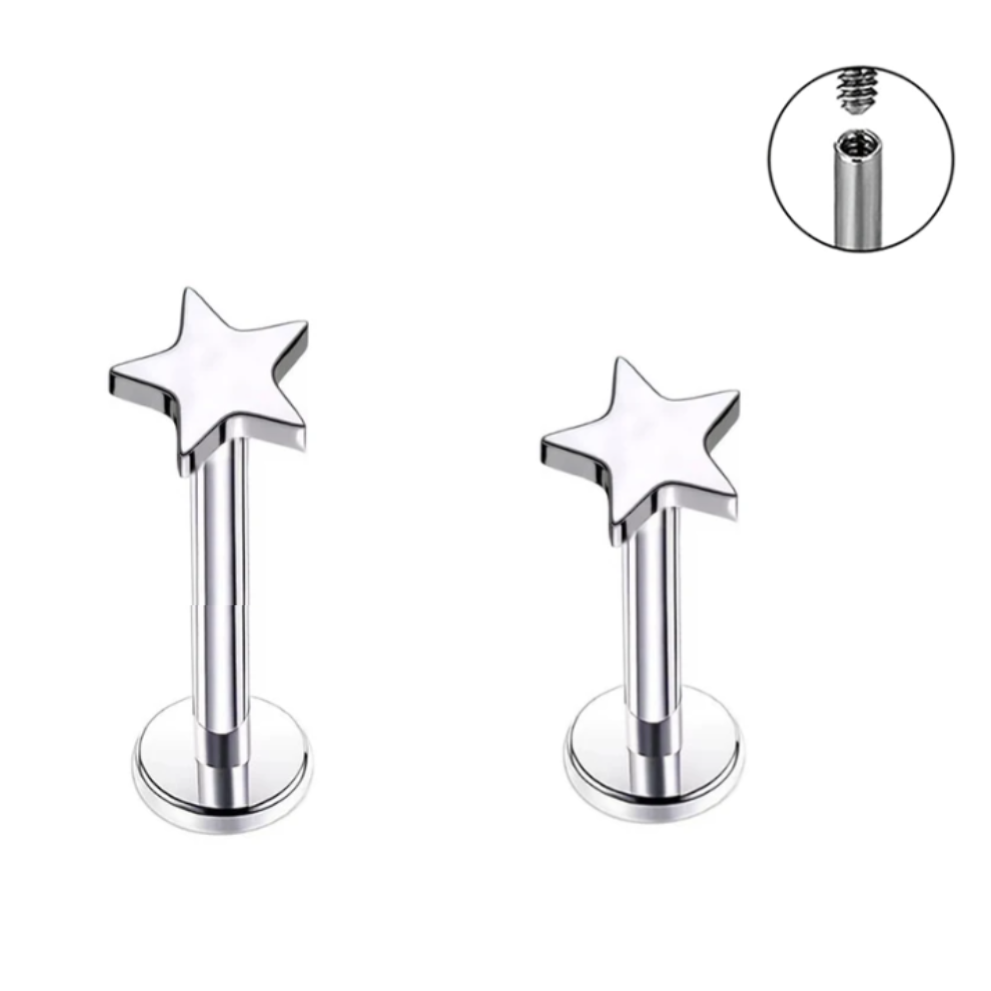 16G Steel Star Internally Threaded Tragus Labret