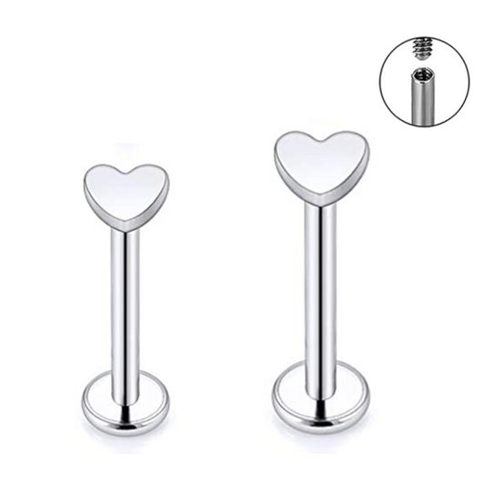 16G Steel Heart Internally Threaded Tragus Labret