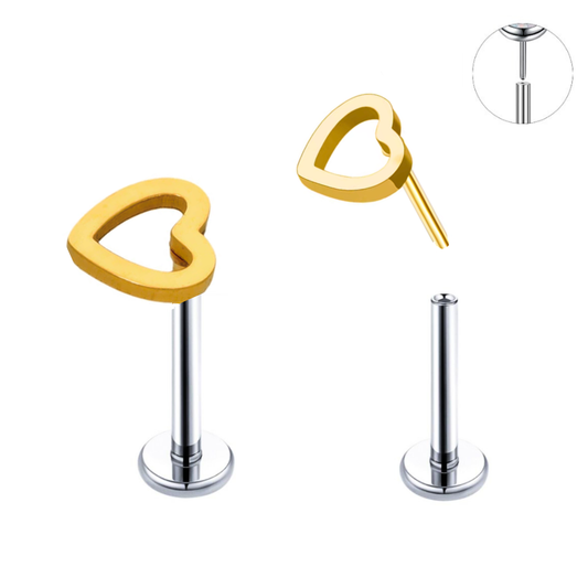 Gold Ion Plated Top Steel Threadless Push In Hallow Heart Labret