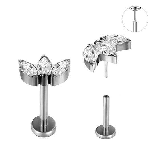Steel Threadless Push In 3 Marquise Fan CZ Labret