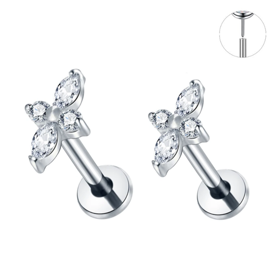 Steel Threadless Push In Marquise CZ Long Flower Labret
