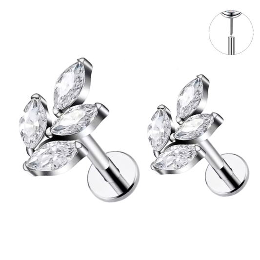 Steel Threadless Push In Marquise CZ Leaf Tragus Labret