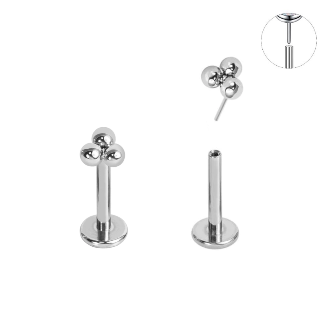 Steel Threadless Push In Trinity Bead Labret Tragus