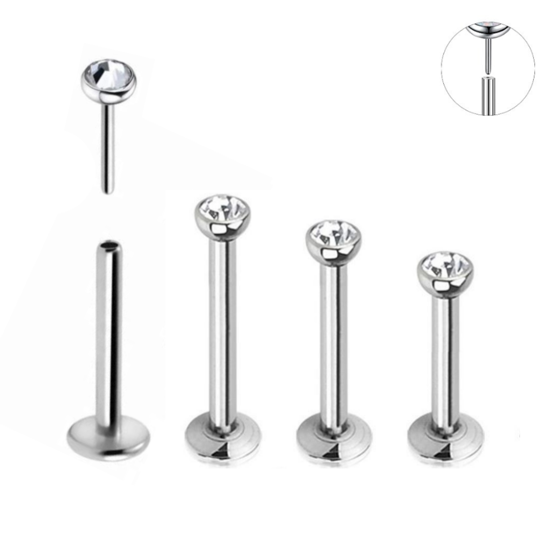 20G Threadless Push Click Pin Flat CZ Labret