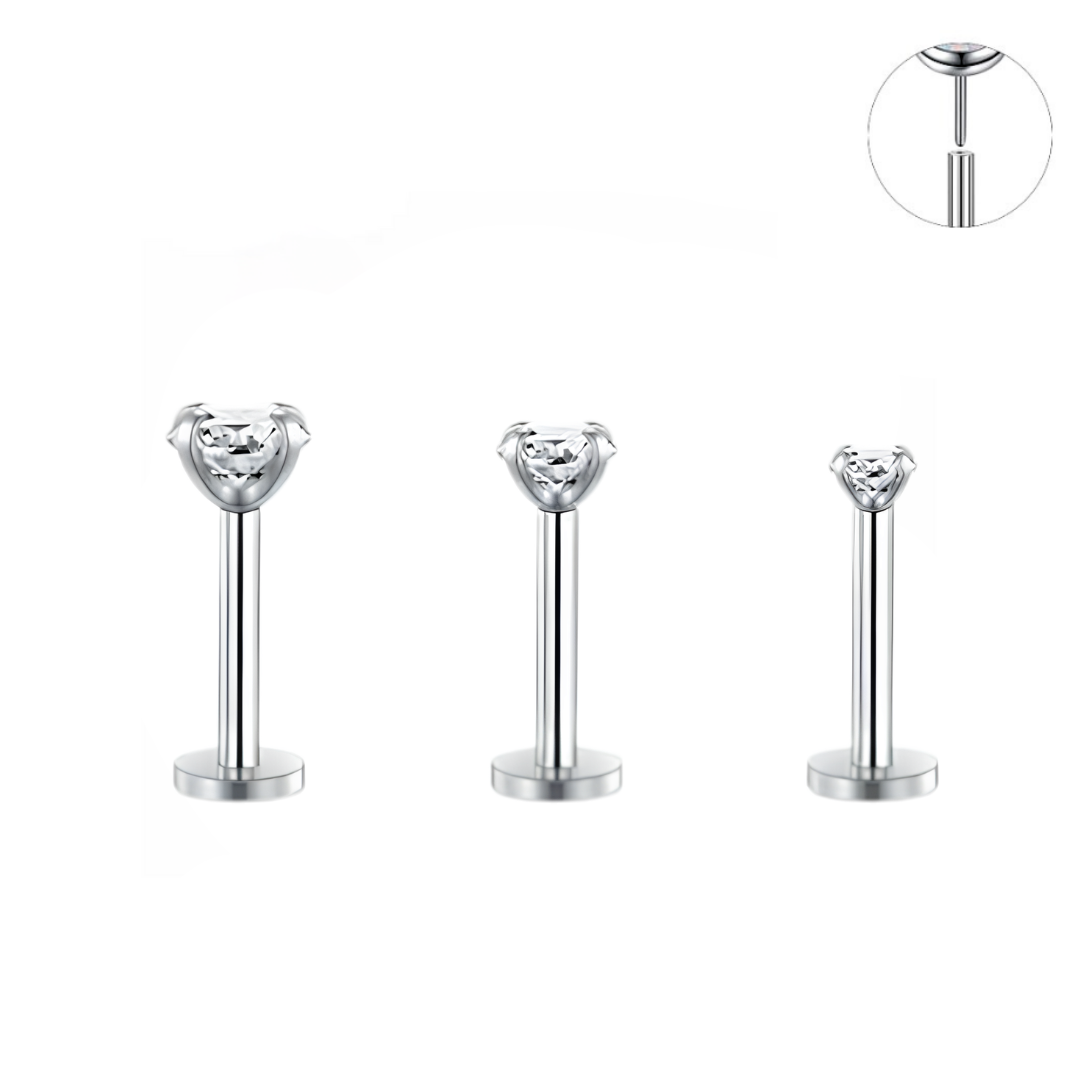20G Prong Set CZ Threadless Push Click Pin Labret