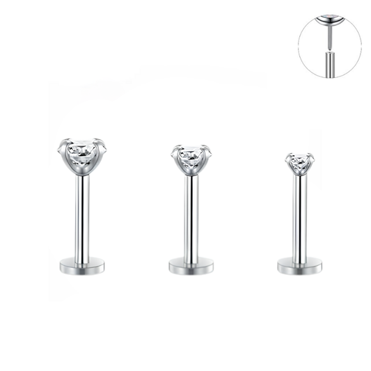 16G Prong Set CZ Threadless Push Click Pin Labret