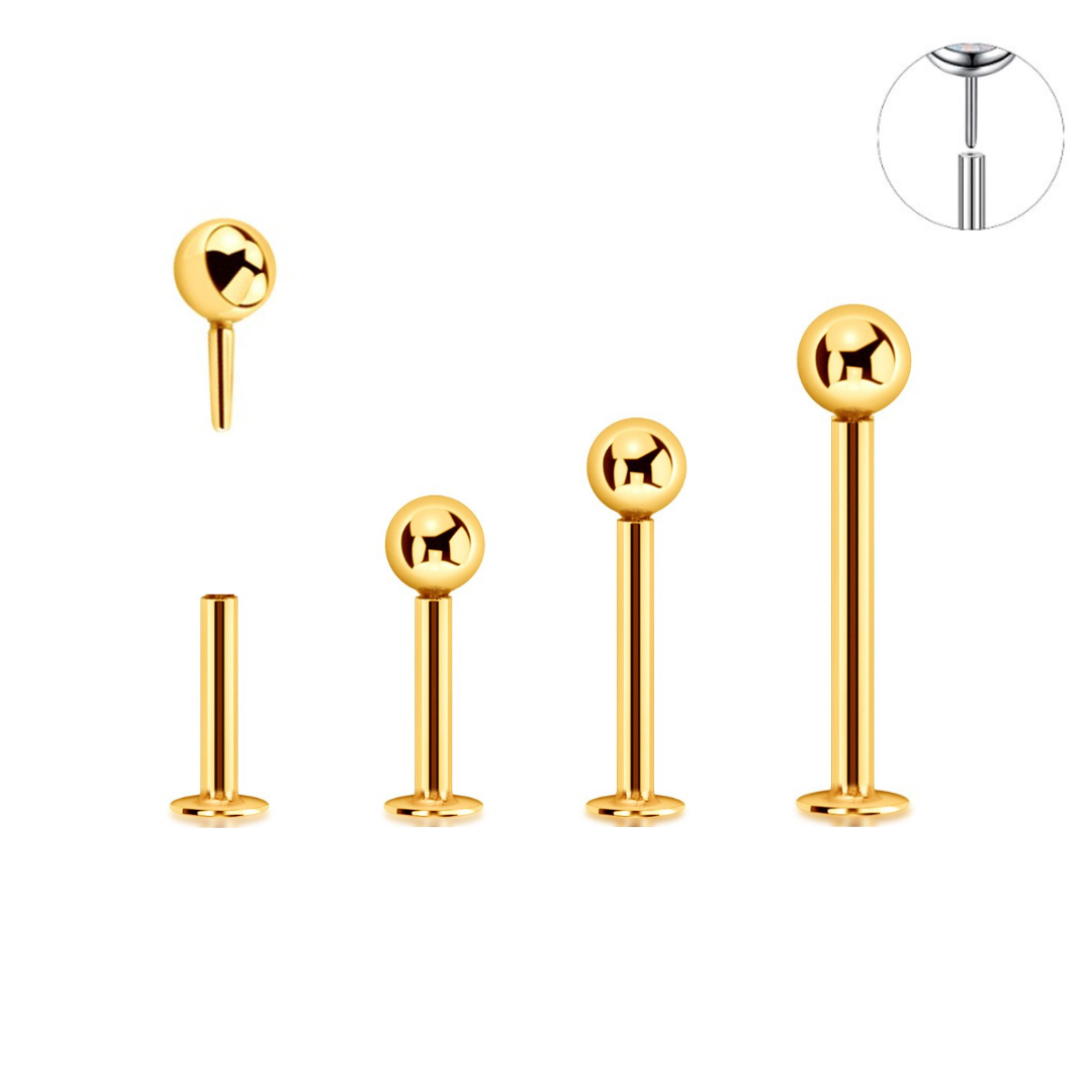 Gold Steel Threadless Push In Ball Ion Plated Tragus Labret