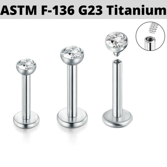 G23 Titanium Internally Threaded 3mm Gem CZ Labret