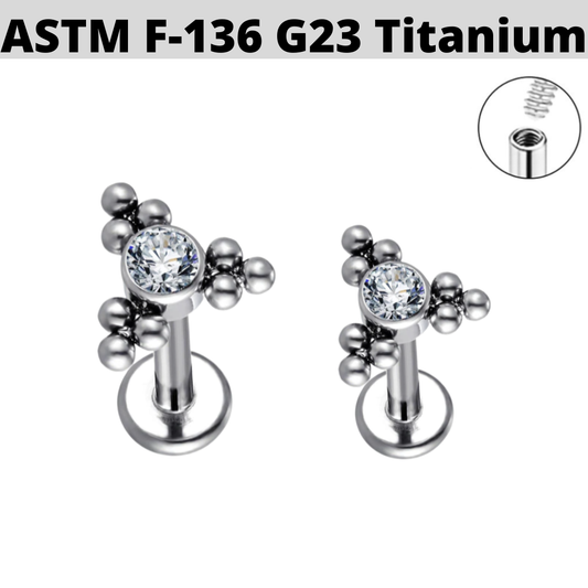 G23 Titanium Internally Threaded Triangle CZ Bead Cluster Tragus Labret