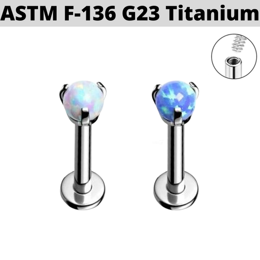 G23 Titanium Internally Threaded Claw Set Opal Ball Labret