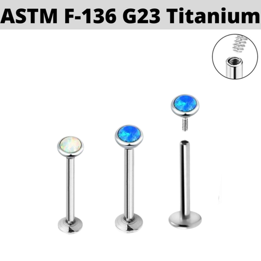 G23 Titanium Internally Threaded Flat Opal Labret