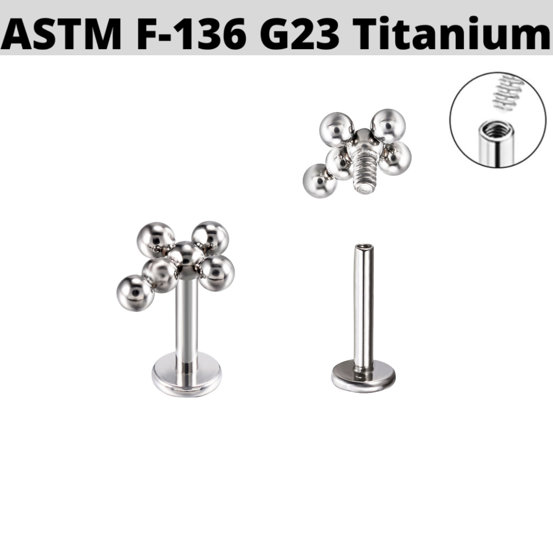 G23 Titanium Internally Threaded Beaded Cross Tragus Labret