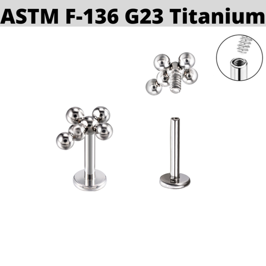 G23 Titanium Internally Threaded Beaded Cross Tragus Labret