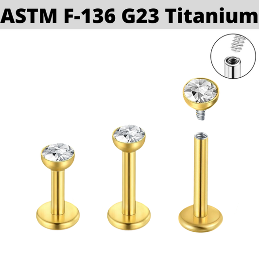 G23 Gold PVD Titanium Internally Threaded Flat CZ Tragus Labret
