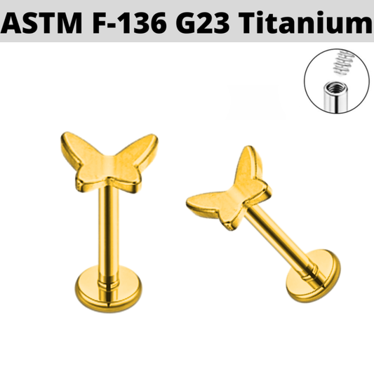 G23 Gold PVD Titanium Internally Threaded 3D Butterfly Labret