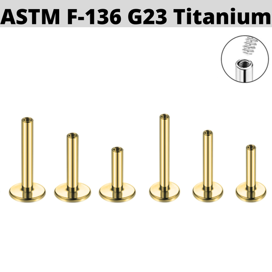 G23 Gold PVD Titanium Internally Threaded Labret Shaft 4mm Base