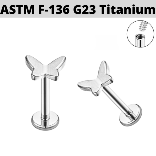 G23 Titanium Internally Threaded 3D Butterfly Labret