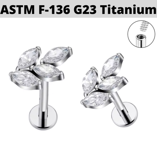G23 Titanium Internally Threaded Marquise CZ Leaf Tragus Labret