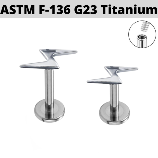 G23 Titanium Lightning Bolt Internally Threaded Tragus Labret
