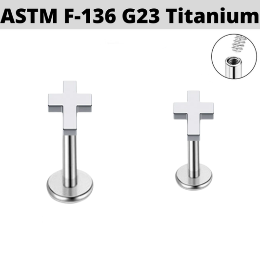 G23 Titanium Cross Internally Threaded Tragus Labret