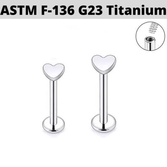 G23 Titanium Heart Internally Threaded Tragus Labret
