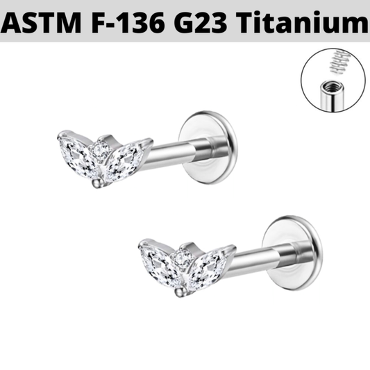 G23 Titanium Internally Threaded 2 Marquise CZ Fan Tragus Labret