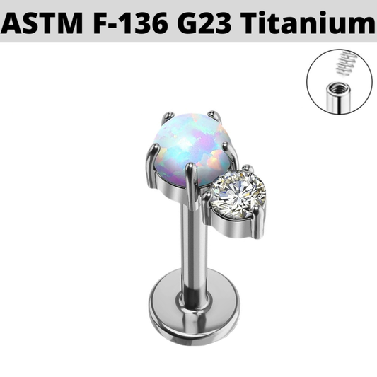 G23 Titanium Internally Threaded Opal Gem Labret