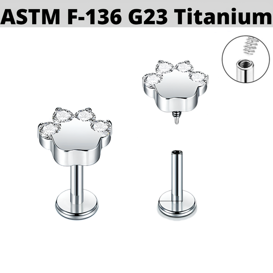 G23 Titanium Internally Threaded Paw CZ Tragus Labret
