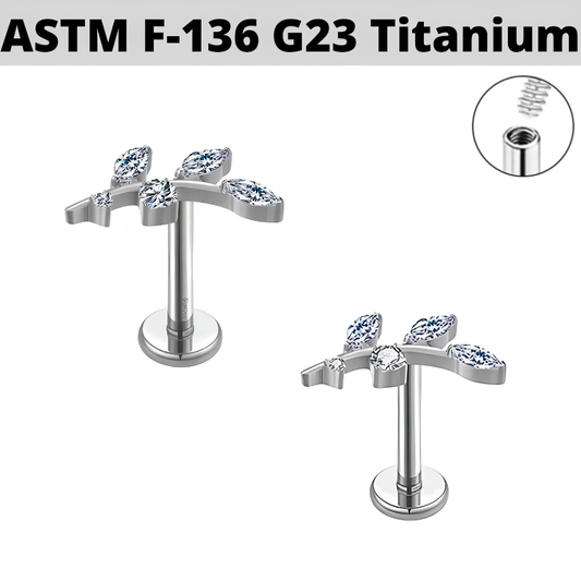 G23 Titanium Internally Threaded 5 CZ Leaf Tragus Labret