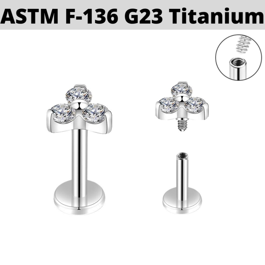 G23 Titanium Internally Threaded Trinity CZ Tragus Labret