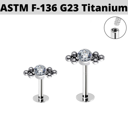 G23 Titanium Internally Threaded CZ 6 Beads Cluster Labret