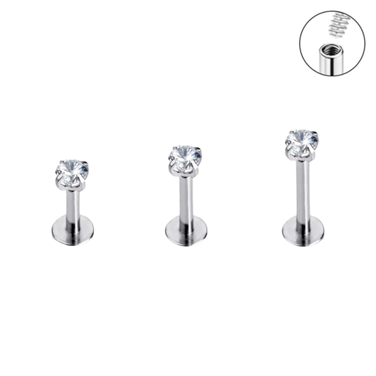 18G Internally Threaded Round CZ Prong Set Tragus Labret