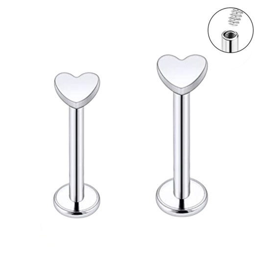 16G Steel Heart Internally Threaded Tragus Labret