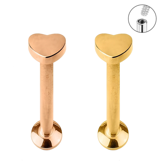 16G Ion Plated Heart Internally Threaded Tragus Labret