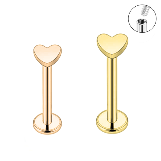16G Ion Plated Heart Internally Threaded Tragus Labret