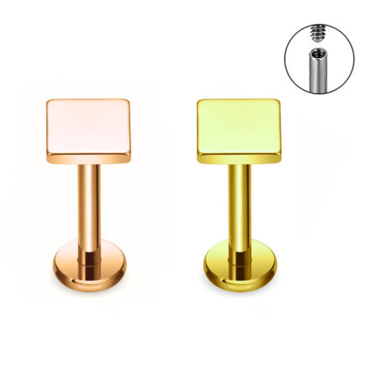 16G Square Internally Threaded Ion Plated Tragus Labret