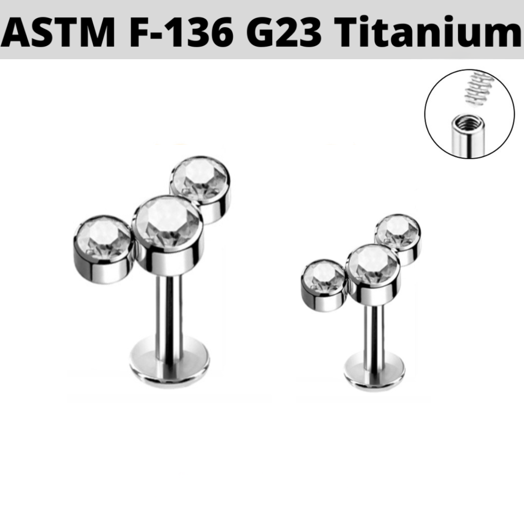 Steel Internally Threaded 3 CZ Cluster Tragus Labret