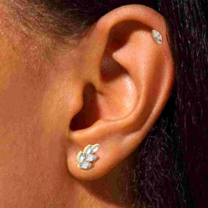Gold Ion Plated Steel Threadless Push In 5 Marquise CZ Leaf Tragus Labret