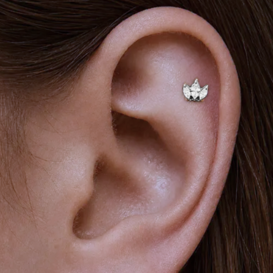 Steel Threadless Push In Marquise CZ Crown Tragus Labret