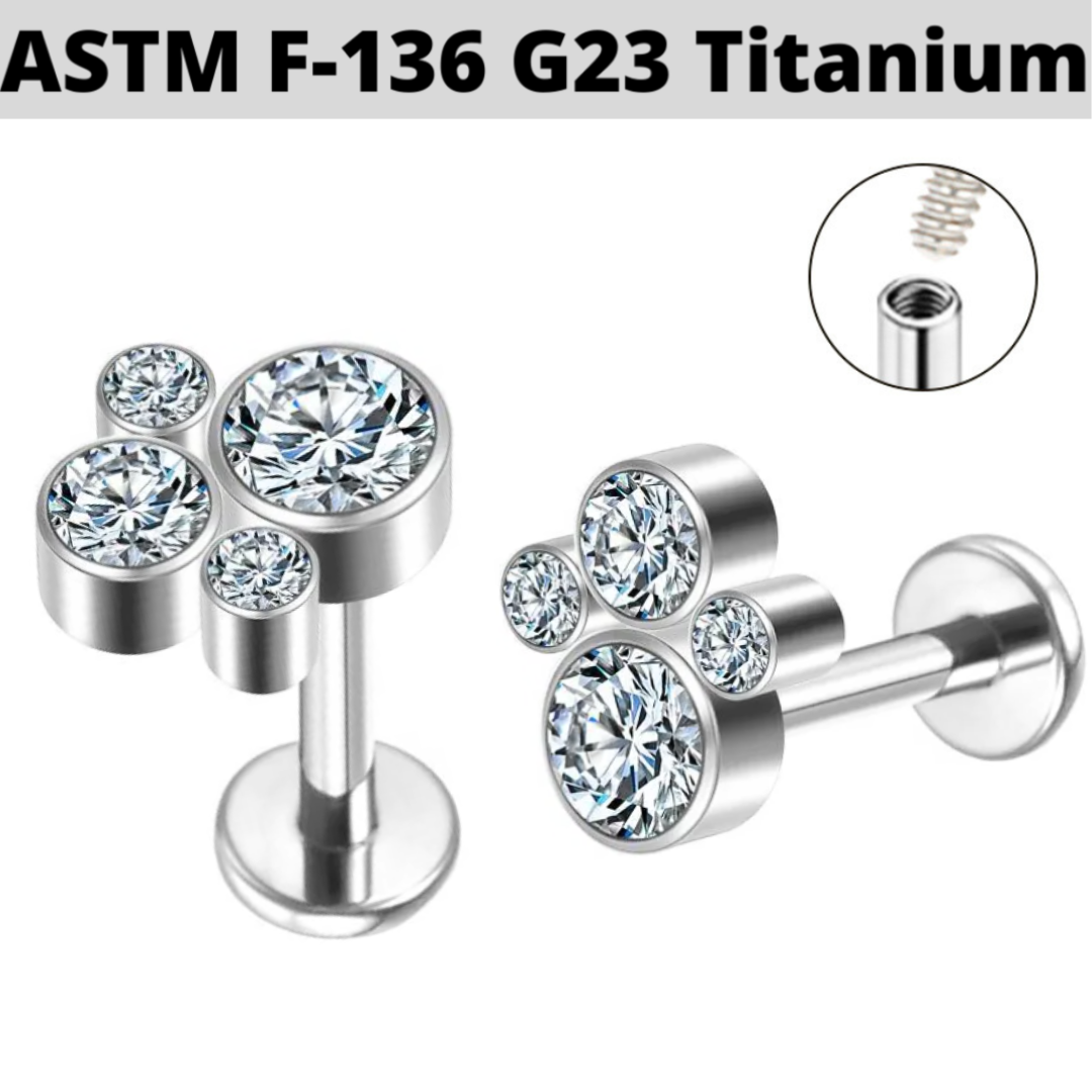 G23 Titanium Internally Threaded Paw CZ Cluster Tragus Labret