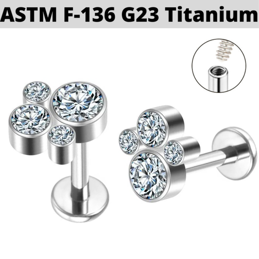 G23 Titanium Internally Threaded Paw CZ Cluster Tragus Labret