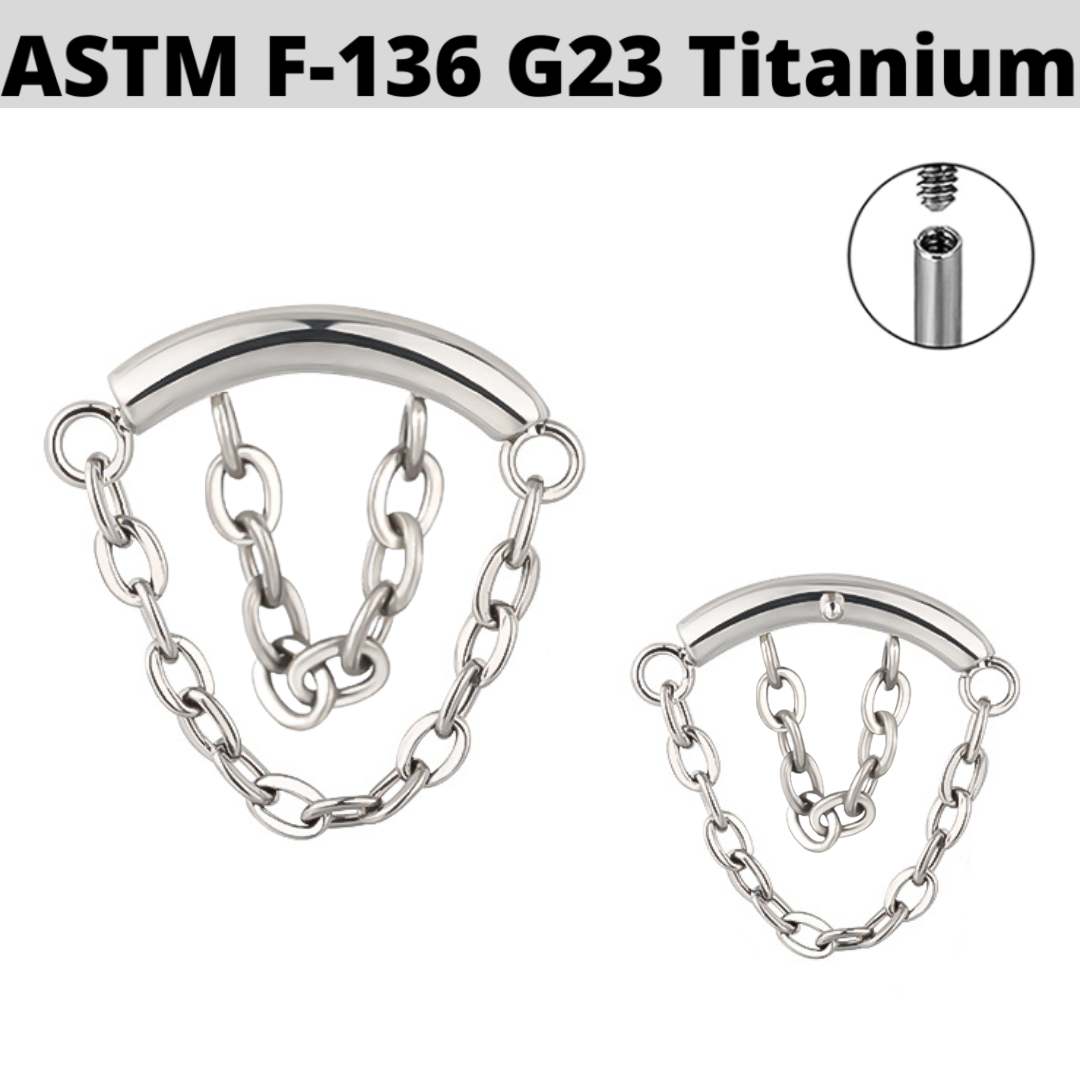 G23 Titanium Internally Threaded Double Hanging Chains Curved Bar Top